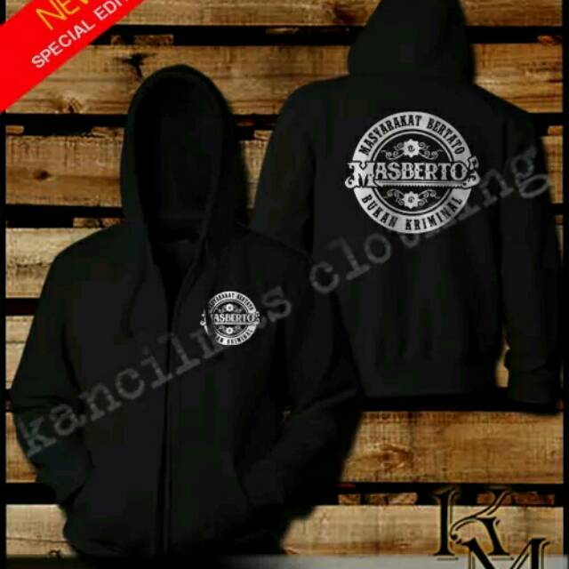 JAKET ZIPPER HOODIE MASBERTO BUKAN KRIMINAL WARMA HITAM