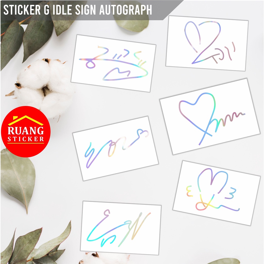 STIKER HOLOGRAM PELANGI MEMBER G IDLE SIGN AUTOGRAPH TANDATANGAN SEHARI JADI CUSTOM STICKER