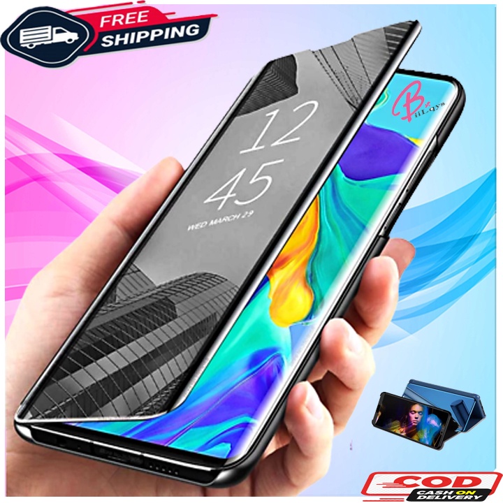 Case Oppo Reno 5 Casing Hp Clear View Standing Flip Cover Mirror Premium Hard Case