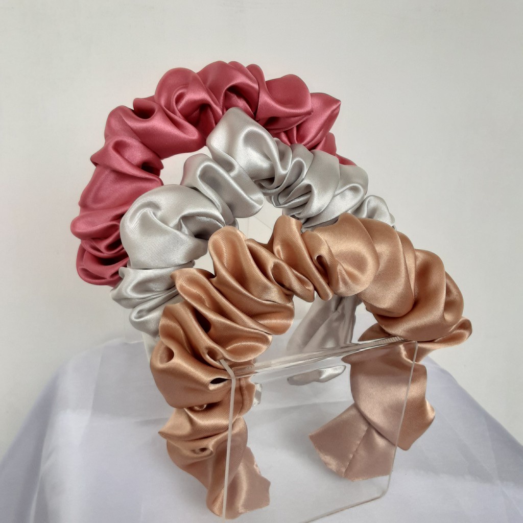 [ GROSIR 50 PCS ] BANDO SATIN - bandana korea aksesoris rambut scrunchie kerut puff headband ruffle