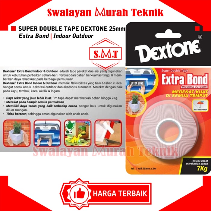 

Double Tape Outdoor Indoor DEXTONE 25MM Merah Extra Bond