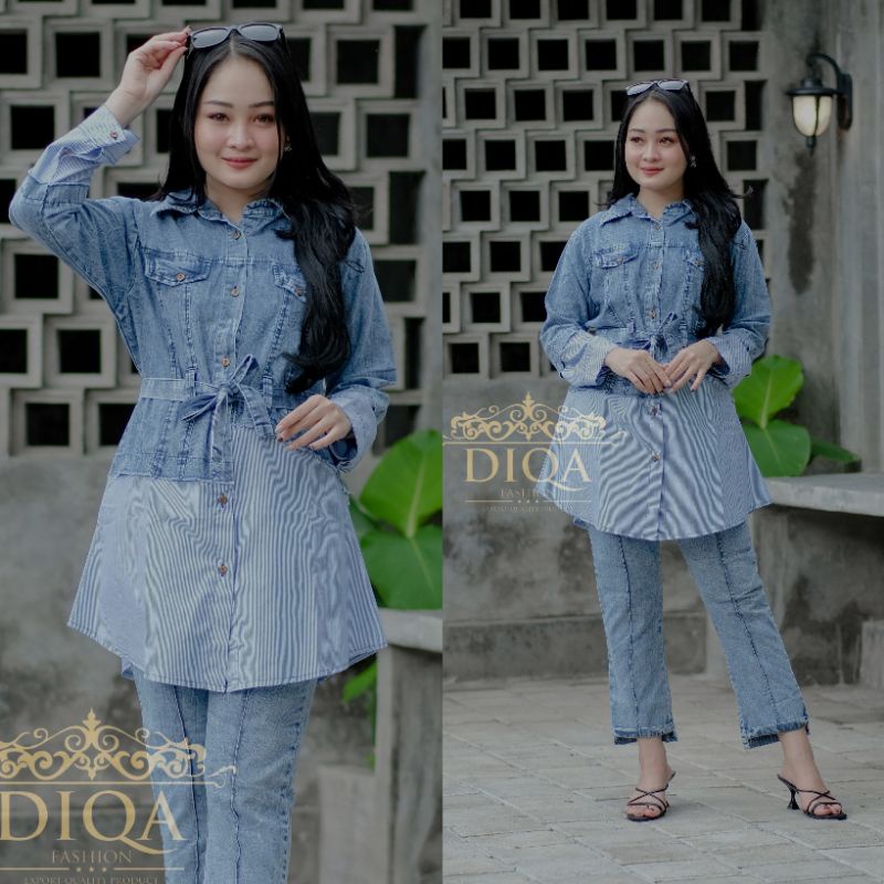 SET SETELAN TUNIK SALUR JEANS WASH KEKINIAN