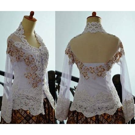 Kebaya putih nikah pengantin mewah brokat tile bordir payet jepang