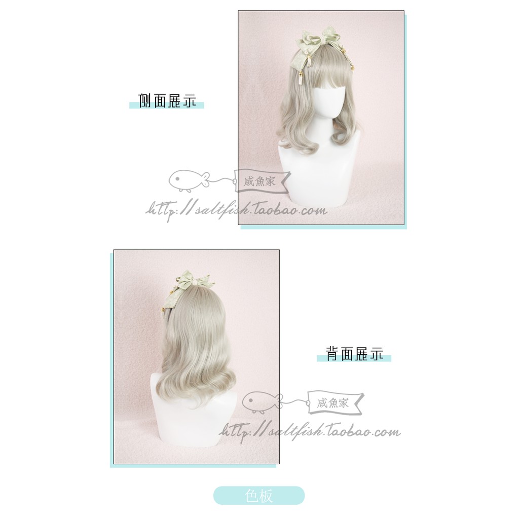 LOL-135 wig rambut palsu daily lolita korea jepang kpop cosplay pastel gray linen pendek bob