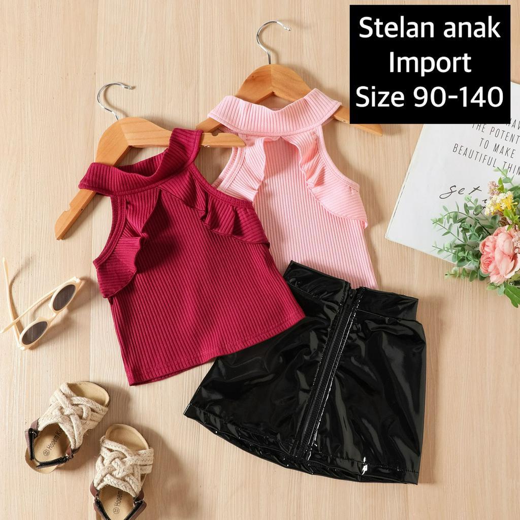 (LOLI-JKT) BS-427 SET ANAK IMPORT TANPA LENGAN ROK HITAM SIZE 100-140