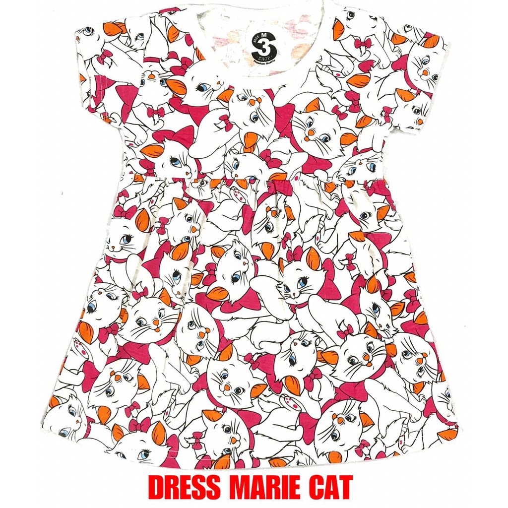 (1 KG MUAT 13 PCS) BAJU DRESS/DASTER ANAK KIDS PEREMPUAN/CEWEK BAHAN KAOS KATUN MARIE CAT/KUCING