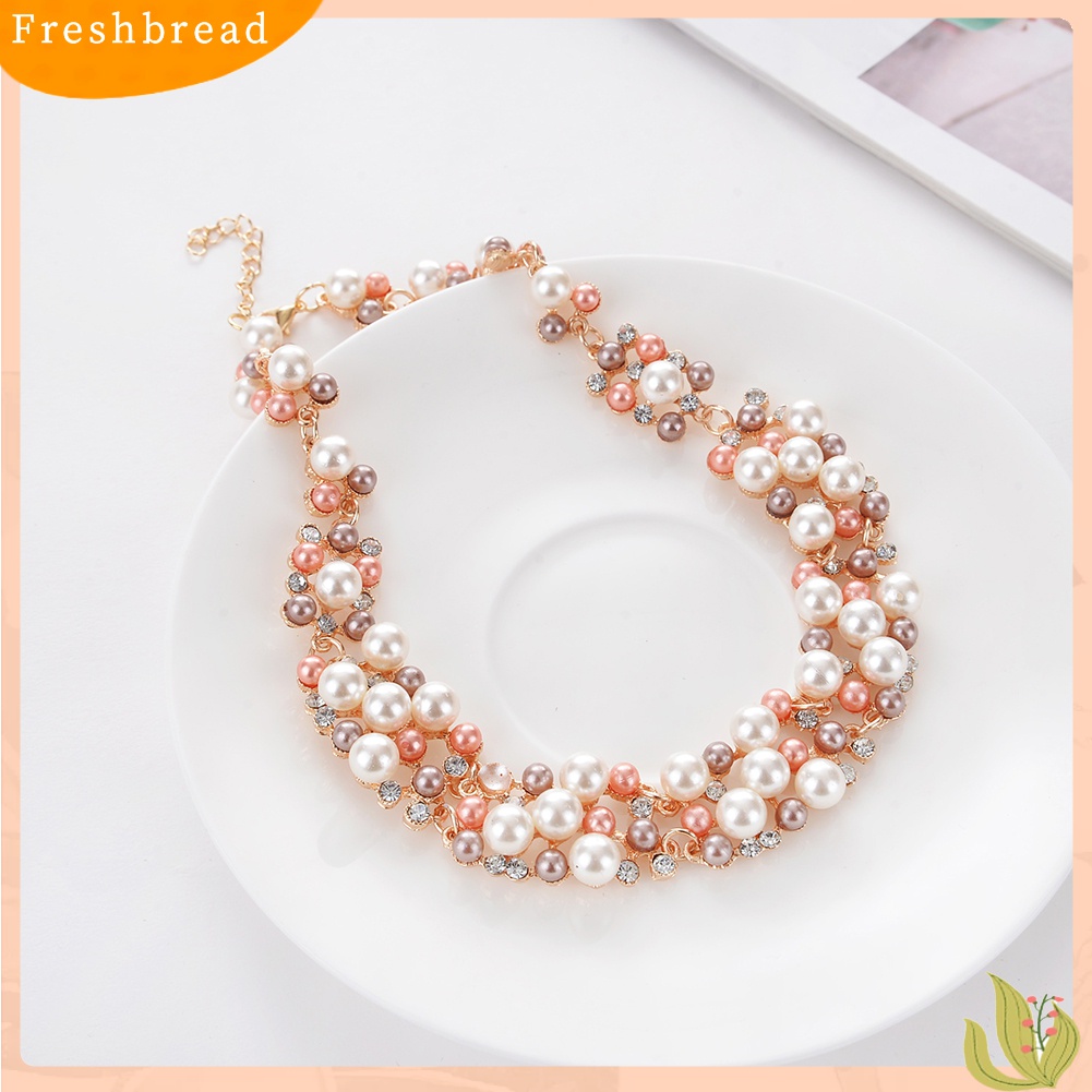 Terlaris 2Pcs Women Fashion Faux Pearl Rhinestone Inlaid Necklace Earrings Jewelry Set