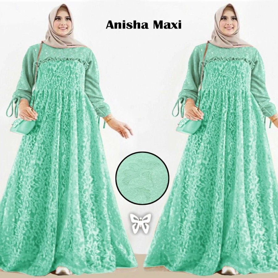 Baju Gamis Brukat Jumbo Wanita Dewasa Pesta Kondangan Modern Terbaru 2021 Bhan Brokat LD 125 Fit XXL