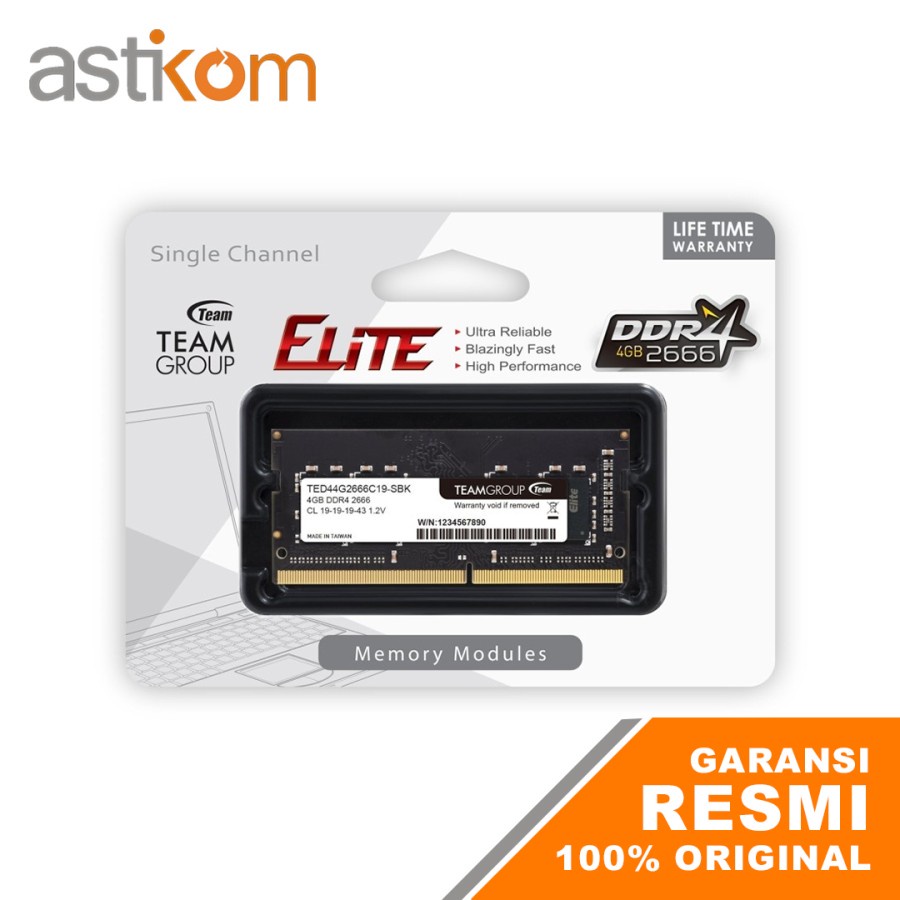 RAM Laptop Team Elite SODIMM DDR4 4GB 2666mhz | By Astikom