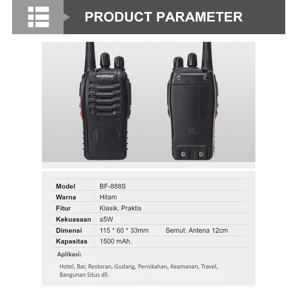 ITS Handy Talky Original BAOFENG BF 888s HT 1Set Sudah Termasuk Headphone Charger Walkie talkies Jarak Jauh 5KM Walkie talkie