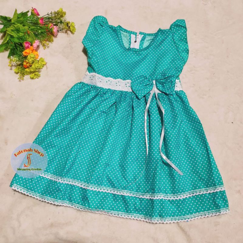 Dress anak 1 2 tahun gaun anak cewek polka polkadot kunyit tosca  baju anak perempuan dress PNJ Pita