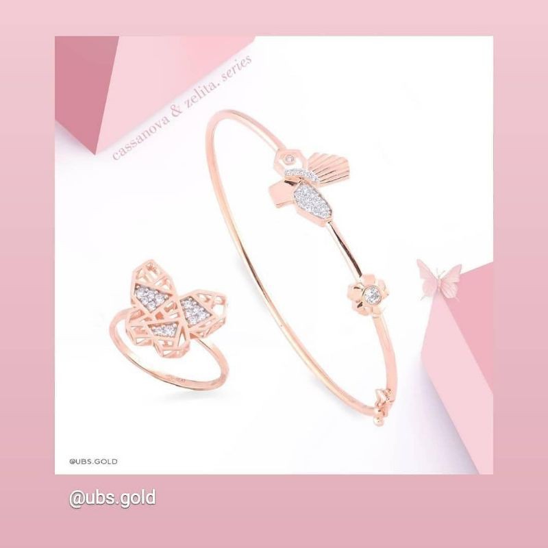 Gelang bangle cassanova dan cincin zelita kupu dan love UBS kadar 375 8K