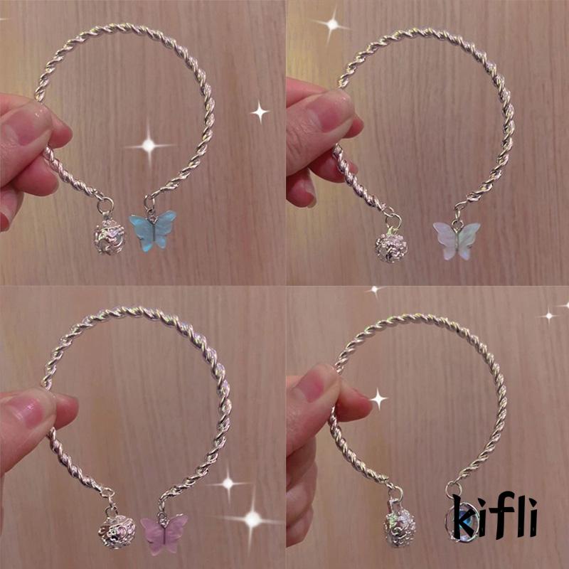 Gelang Tangan Rantai Adjustable Aksen Lonceng + Kupu-Kupu Antik Untuk Pasangan / Pria / Wanita (KD)