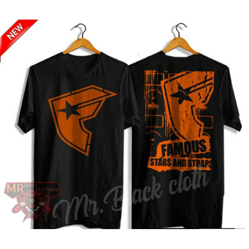 KAOS hitam FAMOUS STARS AND STRAPS KEREN KUALITAS DISTRO COTTON COMBAT 30S