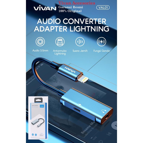 VIVAN VAL01 Audio Converter Adapter Lightning To Lightning+DC 3.5mm F