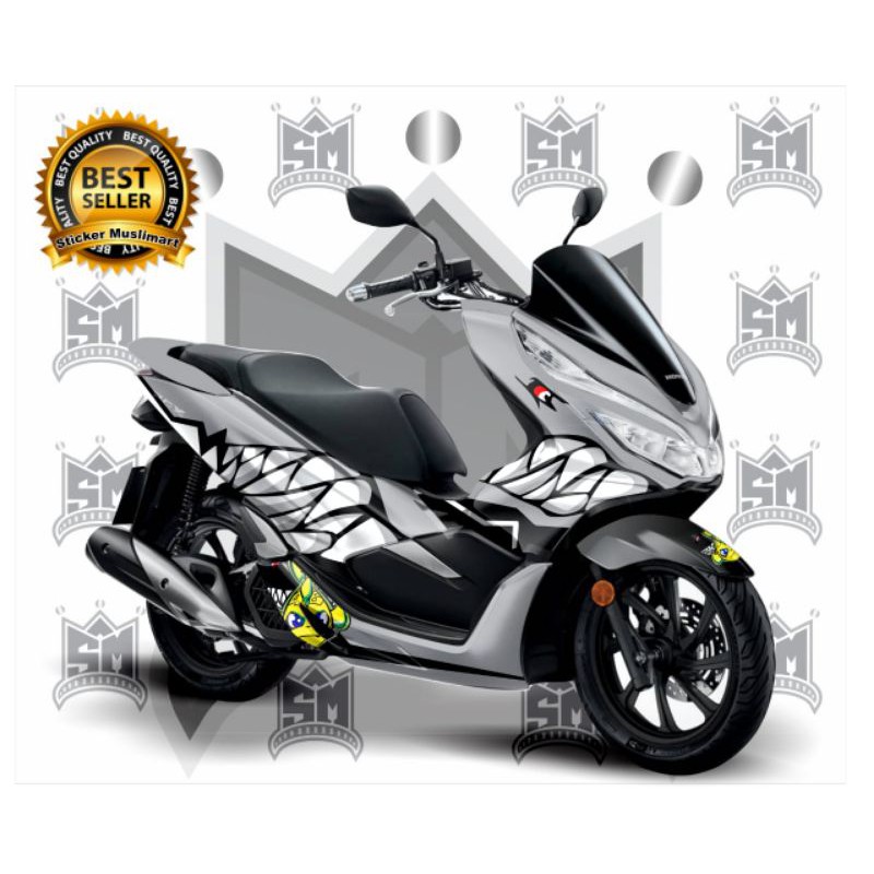 Sticker Decal PCX Full body Motif Sharks Silver kode 997