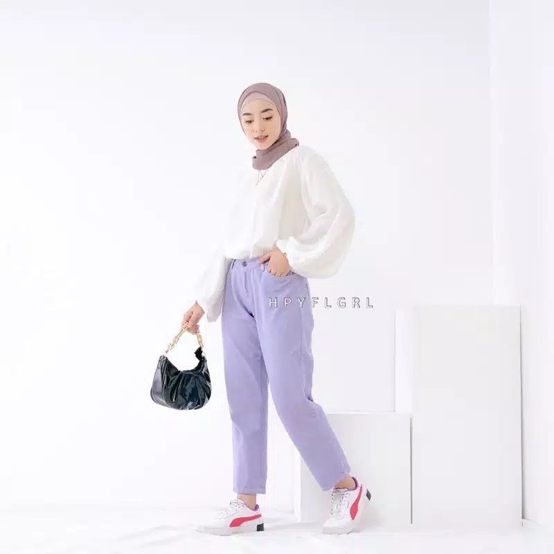 Celana wanita baggy jeans boyfriend saku skinny kekinian wash / baggy jins cewek murah / baggy jeans