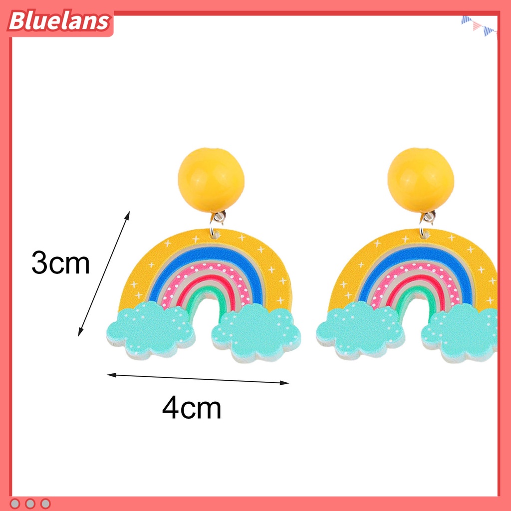 1 Pasang Anting Stud Desain Awan Pelangi Bahan Akrilik Anti Alergi Untuk Anak Perempuan