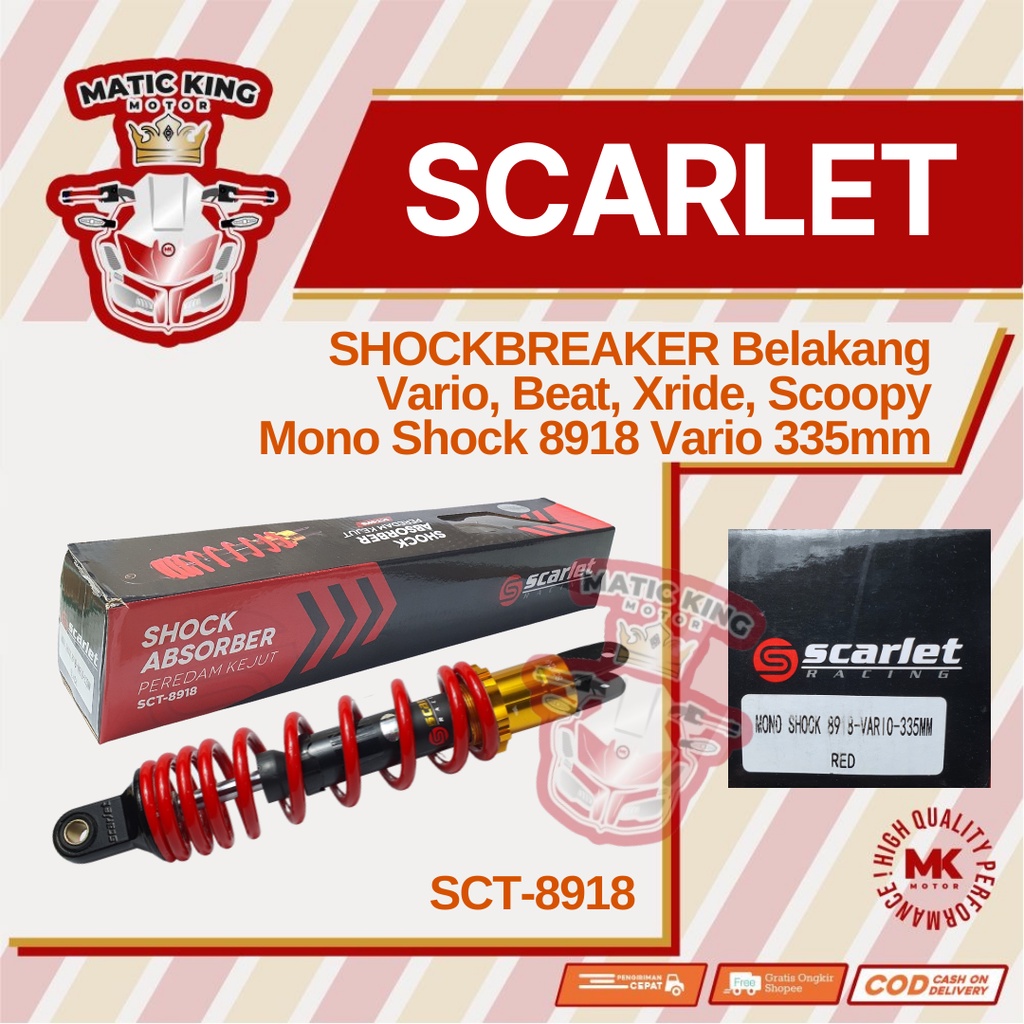 Mono Shockbreaker shock belakang Vario Beat Scoopy Mio Freego Fino SCT-8918 335mm RED Scarlet Racing