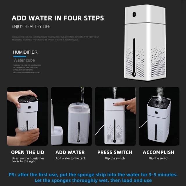 Humidifier Diffuser 1000ml Air Purifier USB Atomizer Ultrasonik Kapasitas Penjernih Udara Aroma - HAP1L