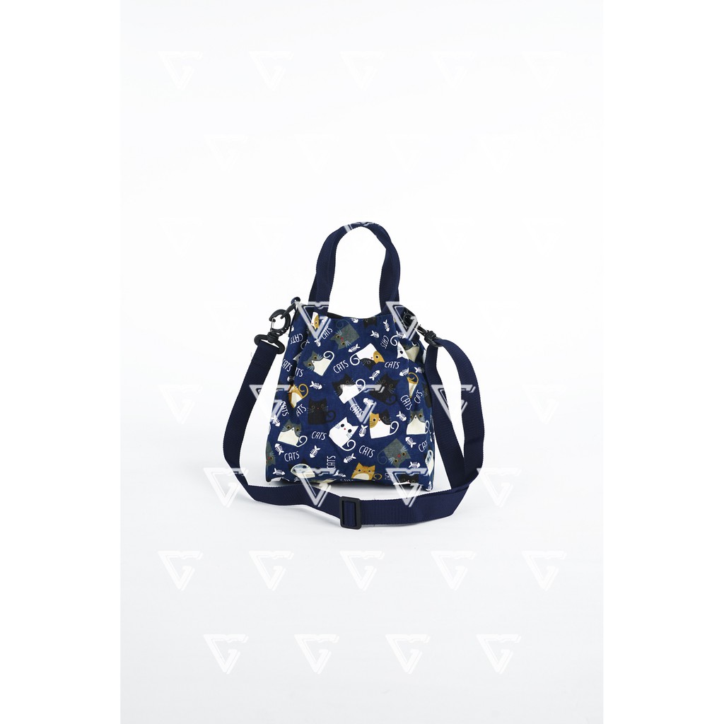 tas sling bag wanita korean style mini kekinian 2021 Motif Kucing Navy