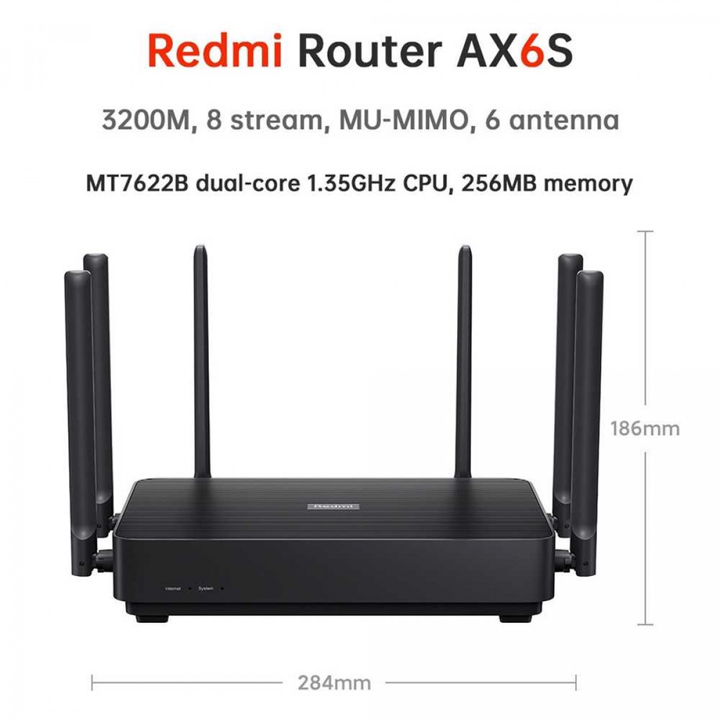 Router WiFi 6 Gigabit Dual Band 2.45.0GHz 6 Antena 3200Mbps 256MB