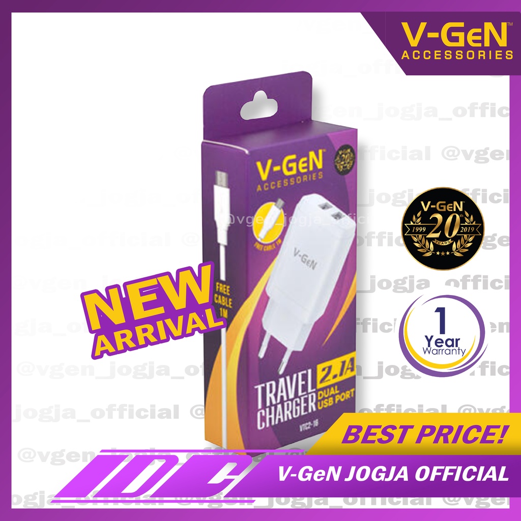 Travel Charger V-GeN VTC2-16 2.1A Dual Port Auto ID