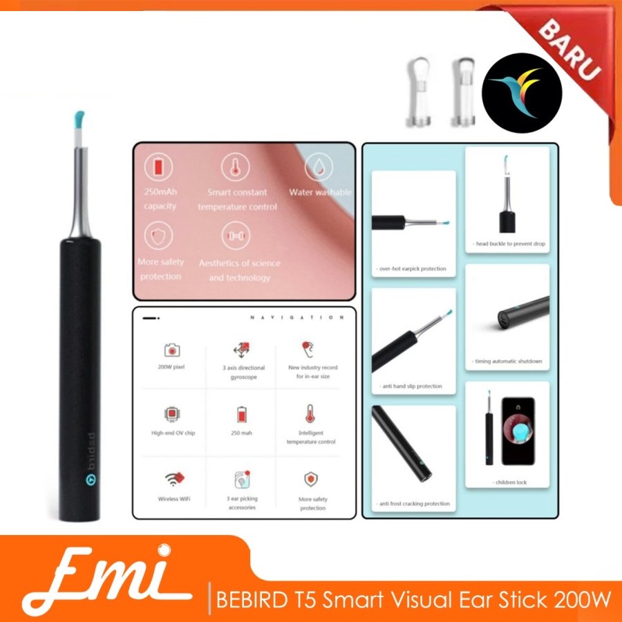 BEBIRD T5 Smart Visual Ear Stick 200W Korek Kuping Pembersih Telinga - Hitam