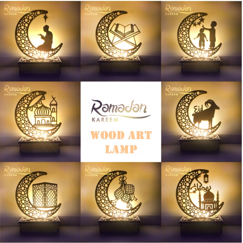 [ORGM ]ADA STAND *Idul Fitri* Lampu Dekorasi Pajangan Kayu DIY Laser Cut Motif Cantik Ramadhan Idul Fitri Eid Mubarak