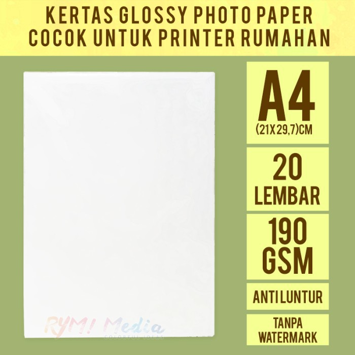 

Senikertas- Kertas Foto Glossy 190 Gsm A4 Isi 20 / Photo Paper 190 Gram Singleside -Kertas-Seni.