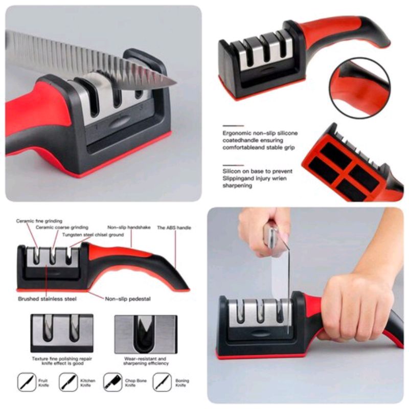 Alat pengasah pisau 3 slot Knife sharpener with handle 3 in 1 / 3 tahap asahan