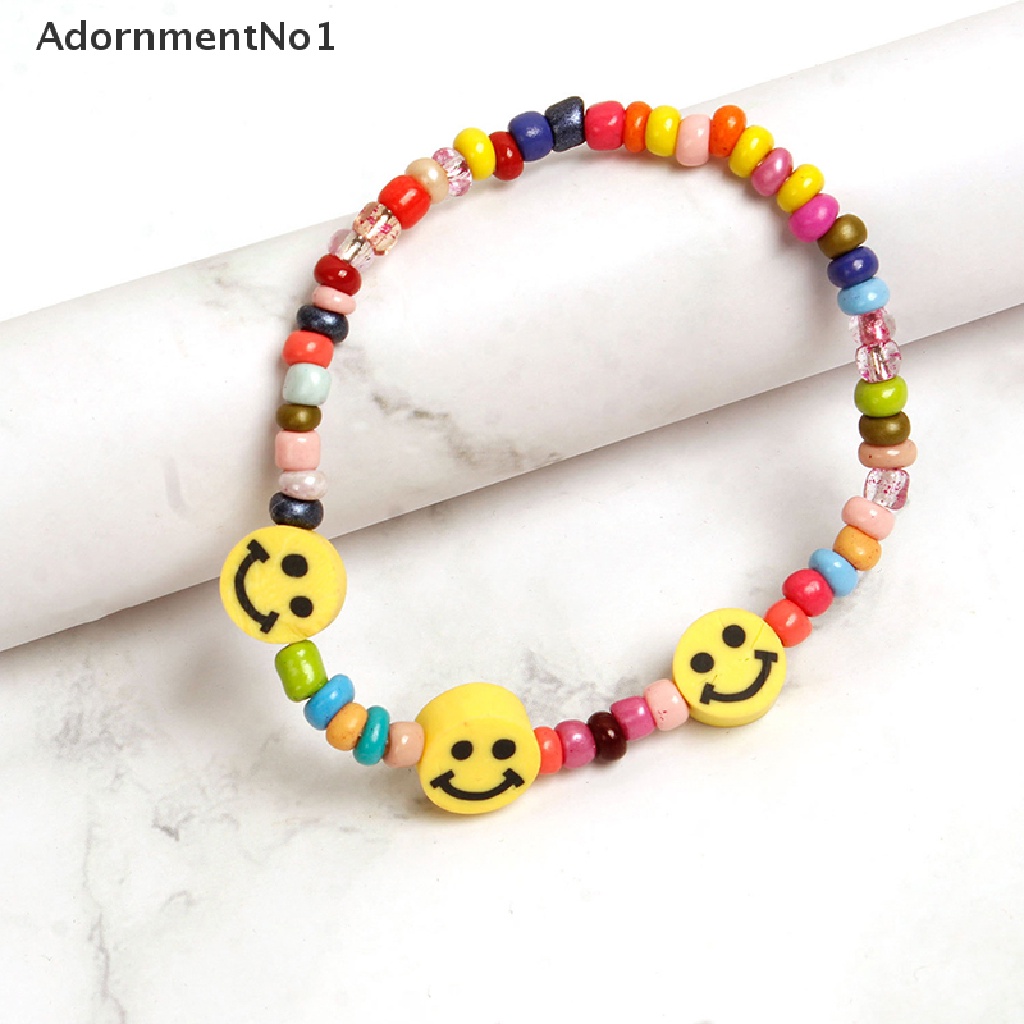 (AdornmentNo1) Gelang Tangan Manik-Manik Motif Smiley Face Warna-Warni Gaya Boho Untuk Wanita