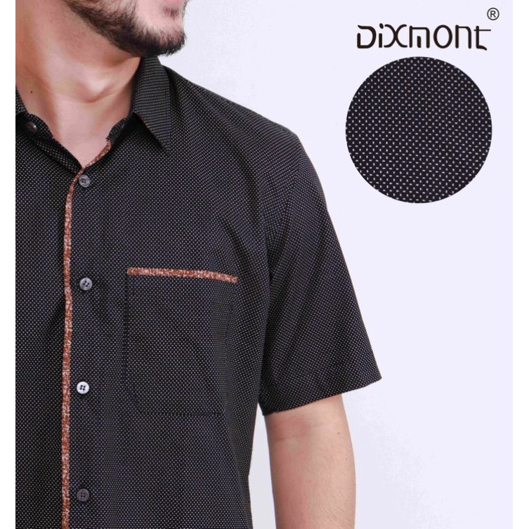 Dixmont Kemeja Pria Basic Formal Motif Lengan Pendek Hem MS02921