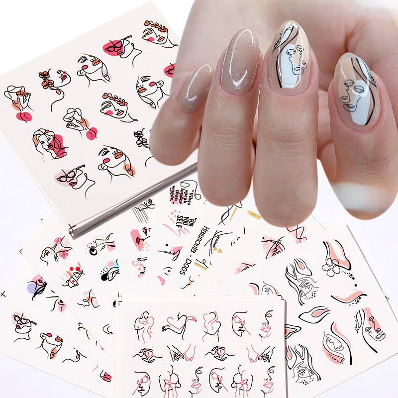 12desain Cinta Hati Air Decals Hari Valentine Kuku Air Decals Warna-Warni Tips Gradien Cinta Perancis Huruf Inggris Pola Bunga Bungkus Kuku Manicure Dekorasi DIY