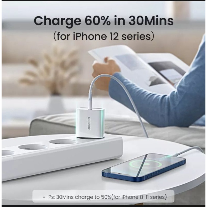 Ugreen Charger IPhone 14 13 12 11 8 X XR XS MAX Pro Support Power Delivery 20W Fast Charging