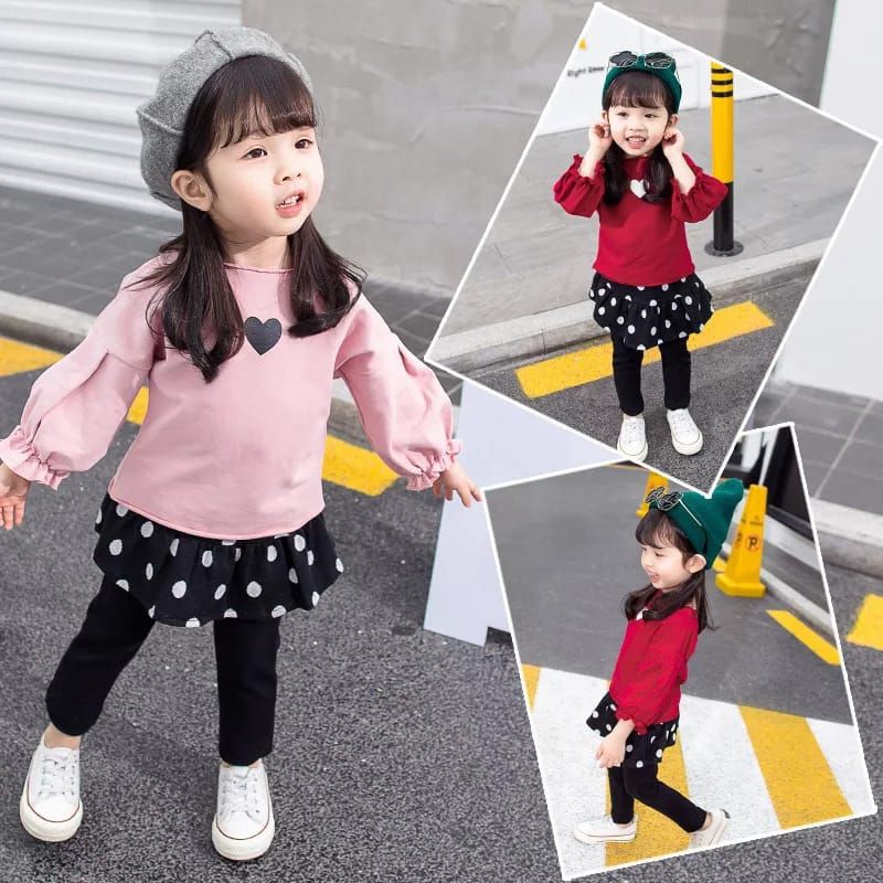 Set baju sweater legging rok anak cewek import murah - setelan anak perempuan Korea - dress anak