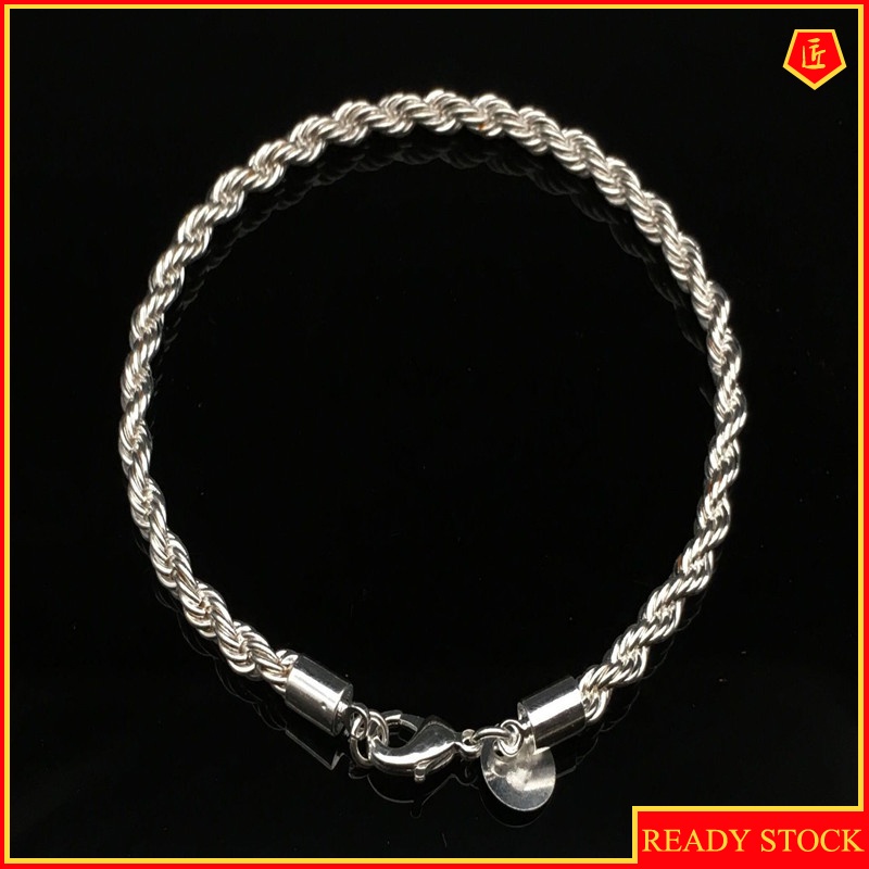 [Ready Stock]Silver 4mm Flash Twisted String Bracelet