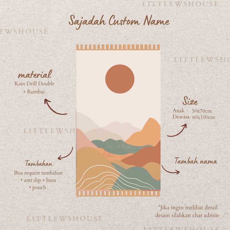 Sajadah Tambah Nama / Sajadah anak dewasa custom nama / Sajadah custom aesthetic