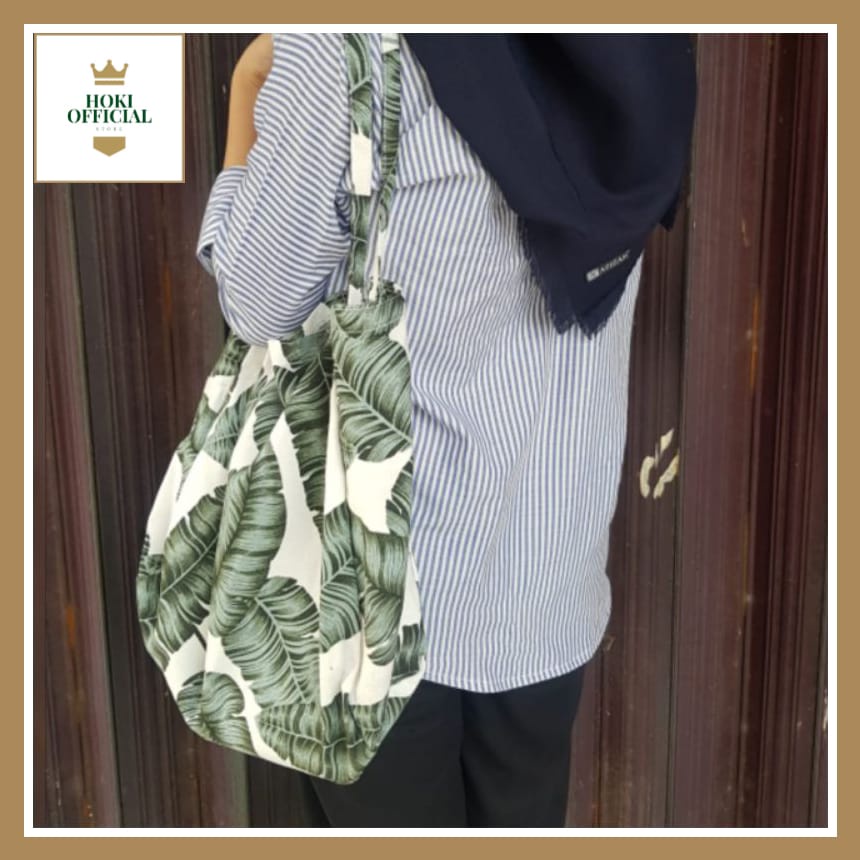 Totebag Kanvas Tas Wanita Kapasitas Besar Belanja Sederhana Bahu Tas Warna Solid Tas Dapat Digunakan Kembali Designer Totebag Kekinian Motif Bunga Daun