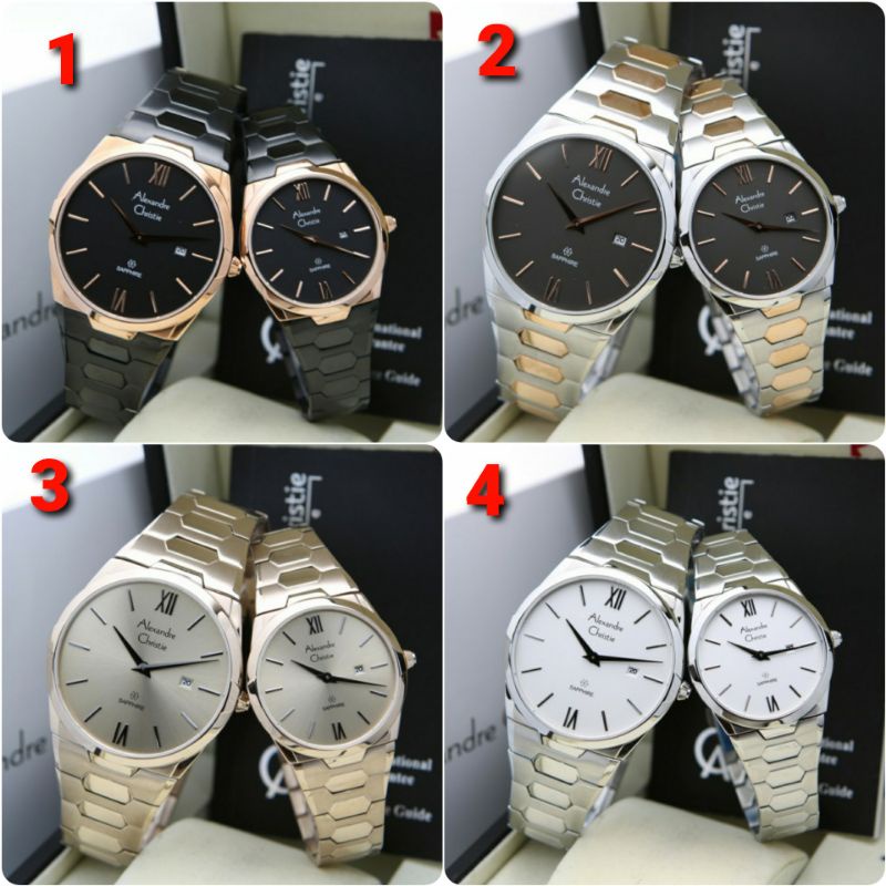 ORIGINAL GARANSI RESMI 1 TAHUN JAM TANGAN COUPLE ALEXANDRE CHRISTIE RANTAI STAINLESS STEEL ARLOJI WA