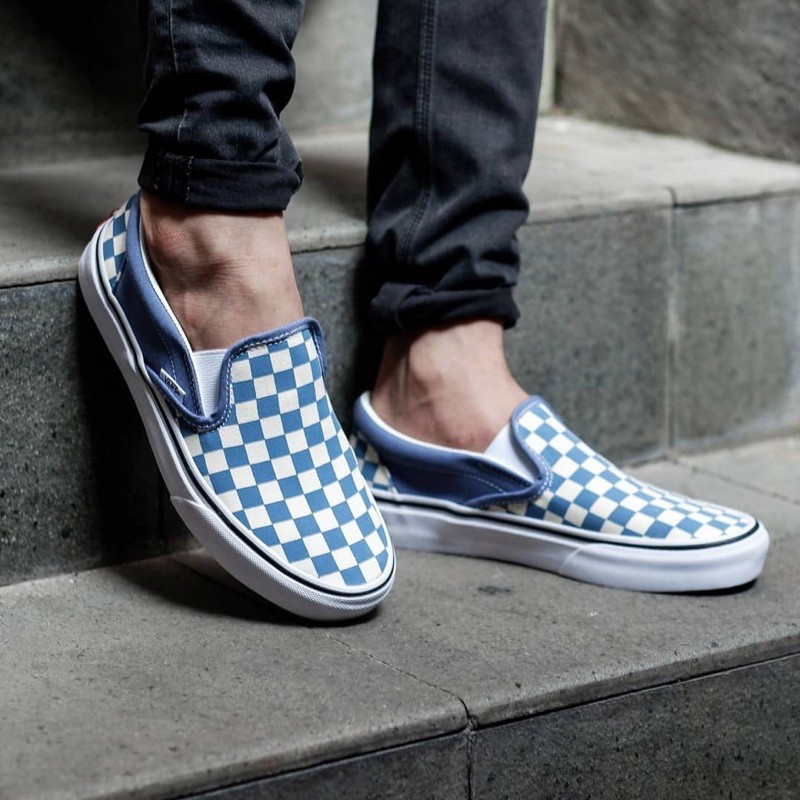 VANS SLIP-ON CHECKERBOARD BLUE MIRAGE CLASSIC ORIGINAL 100% ( Global )