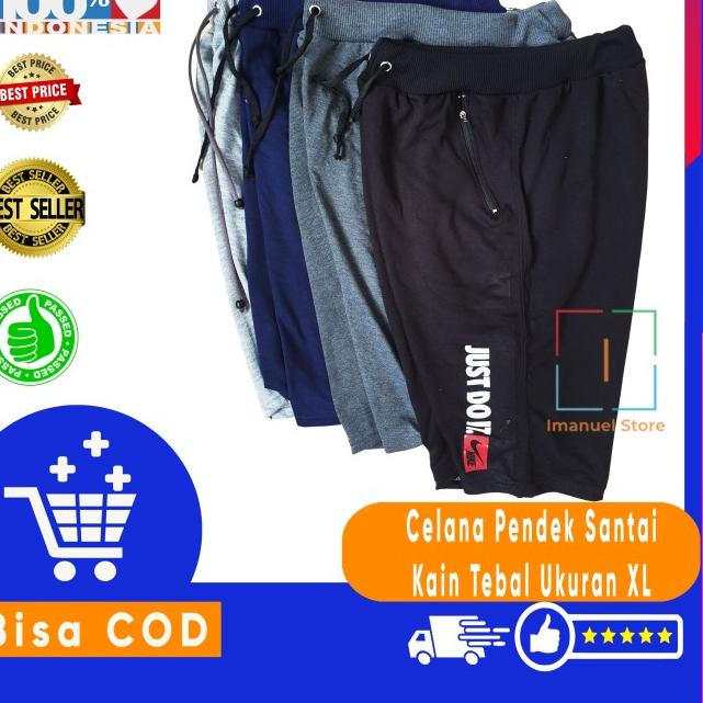 Celana Pendek Santai Kain Tebal Kantong Resleting Ukuran XL IMS - Biru Dongker