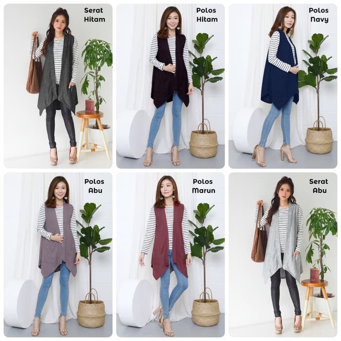 Cardigan Paris Long Vest Basic Sleeveless With Stevi Top