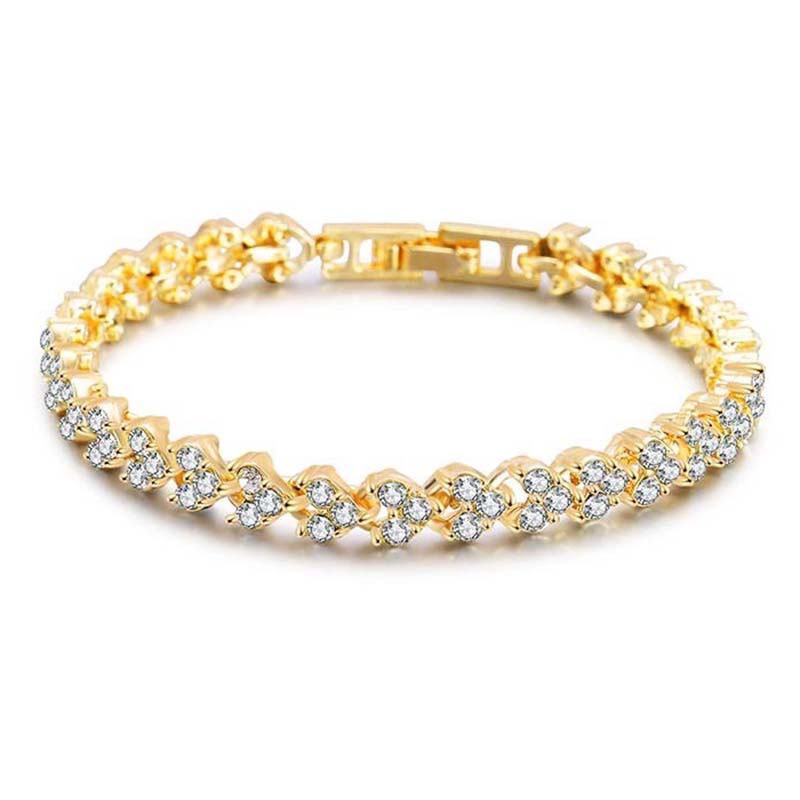 Korea Gelang Bangle Perempuan Hias Kristal Fashion Berlian Imitasi Untuk Wanita-Emas