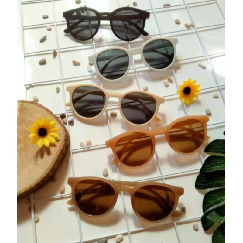 Kacamata Hitam Wanita Gaya Retro Frame Bulat Fashion Korea