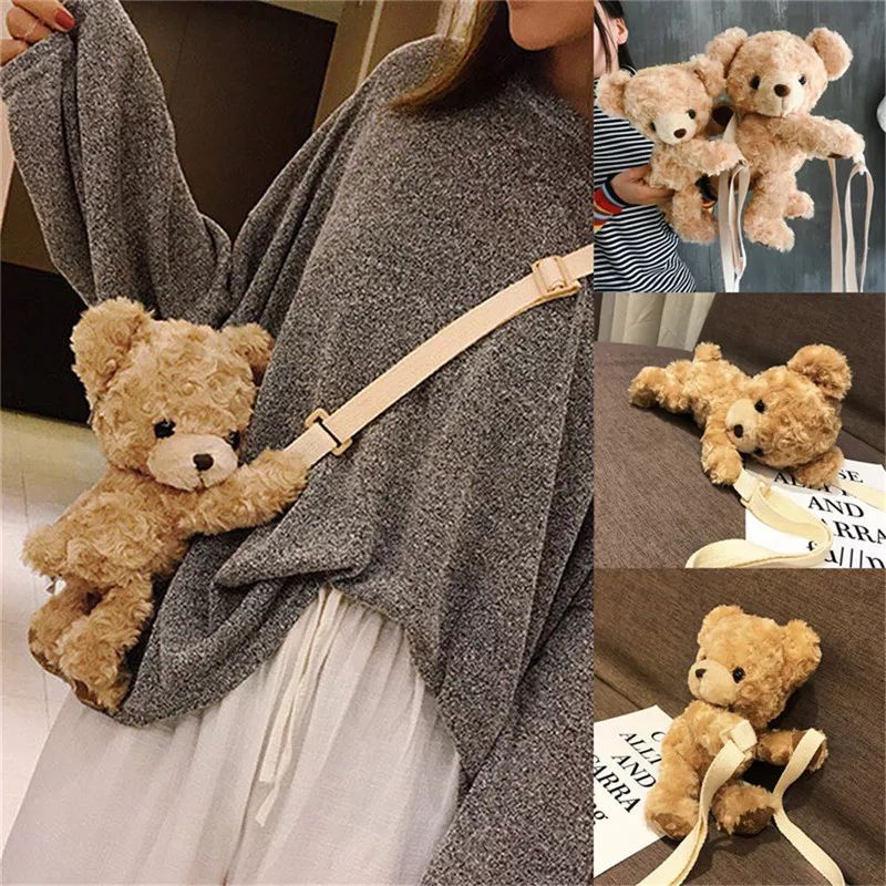 Tas beruang tedy bear bulu lucu imut gemoy Ransel Wanita Baru Boneka Mewah Ransel Kasual Tas Kepribadian Kartun Beruang Tas B2305