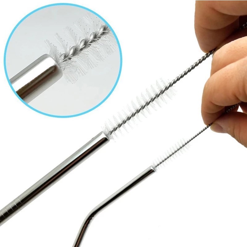 2pcs Sikat Pembersih Sedotan Bahan Stainless Steel Dengan Bulu Lembut
