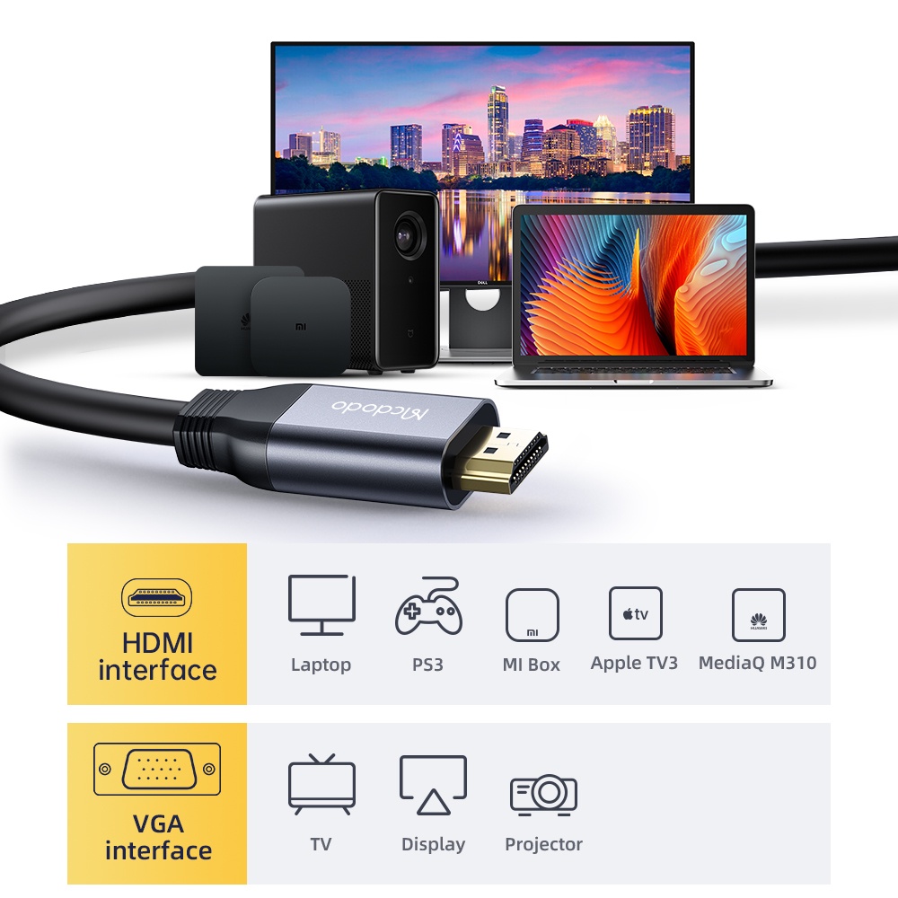 MCDODO CA-127 Kabel Konverter HDMI To VGA HD Audio Video Cable PS4 PC Laptop Plug And Play