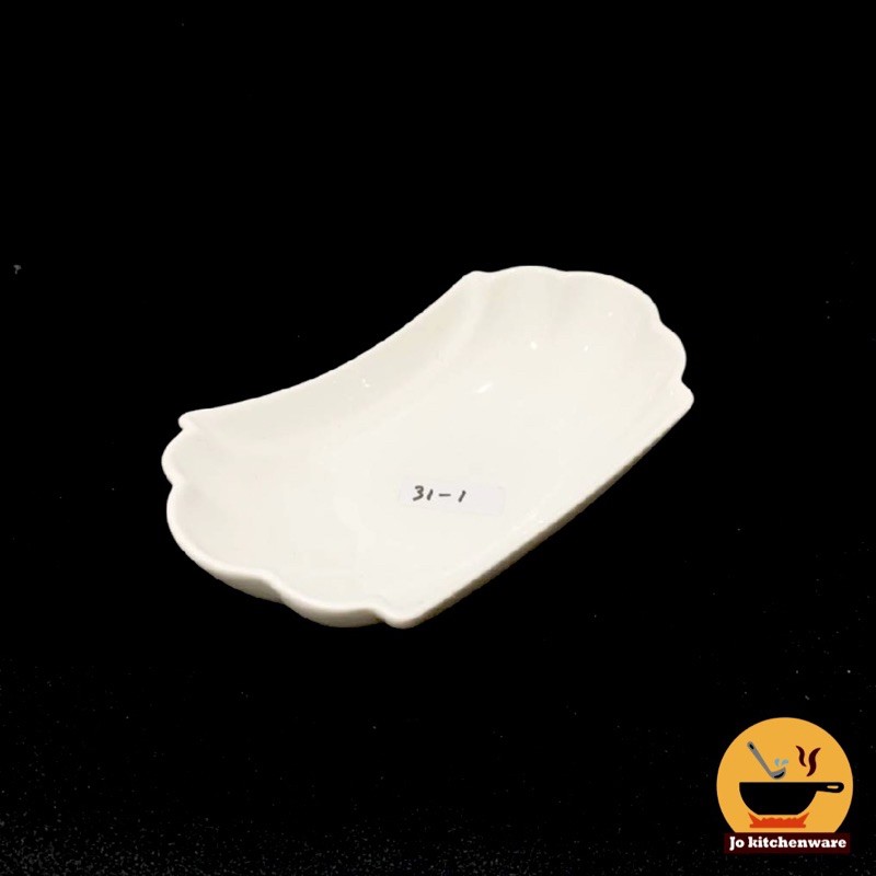 Mangkok keramik oval gel motif kerang putih tebal unik / 26 cm / 10” / 31-1
