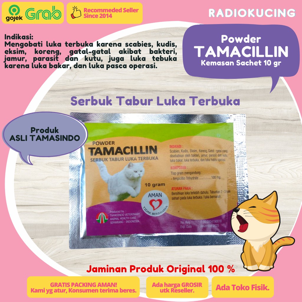 TAMACILLIN 10 gr Obat Serbuk Luka Terbuka Hewan Scabies Jamur Steril [ JUWIES RADIO KUCING ]